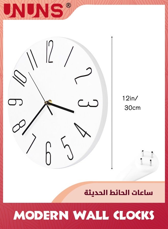 Wall Clock,30cm/12 Inch Silent Non-Ticking Wall Clock,Modern Minimalist Clocks,Battery Operated,Simple Wooden Decorative Clock For Home Bedroom Kitchen Living Room Office School,Pearl White