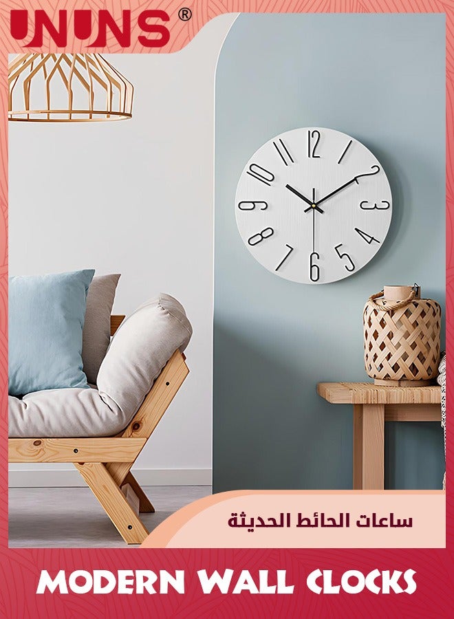 Wall Clock,30cm/12 Inch Silent Non-Ticking Wall Clock,Modern Minimalist Clocks,Battery Operated,Simple Wooden Decorative Clock For Home Bedroom Kitchen Living Room Office School,Pearl White