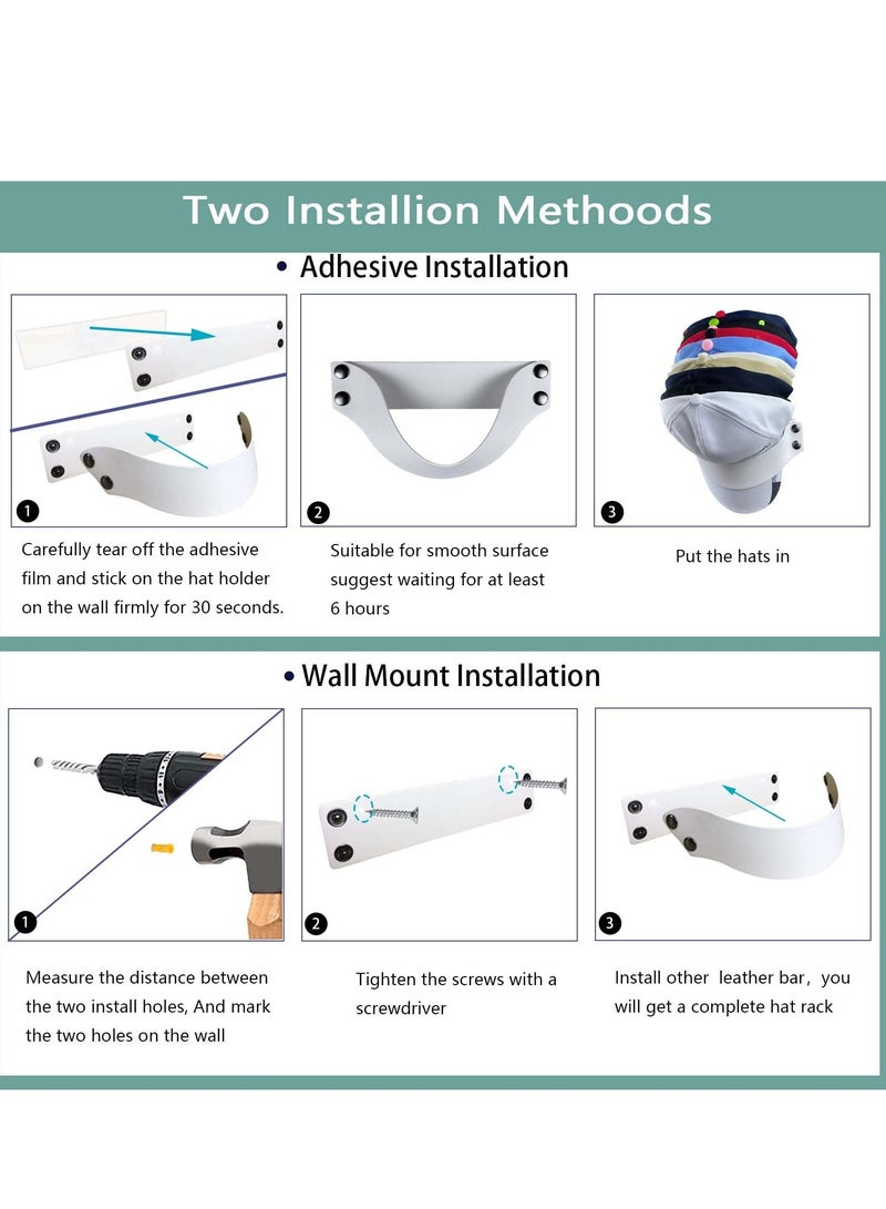 Wall Mounted Hat Rack Set, 2 Pieces PU Hat Organizer for Baseball Caps, Includes Screws and Rubber Pads for Easy Installation