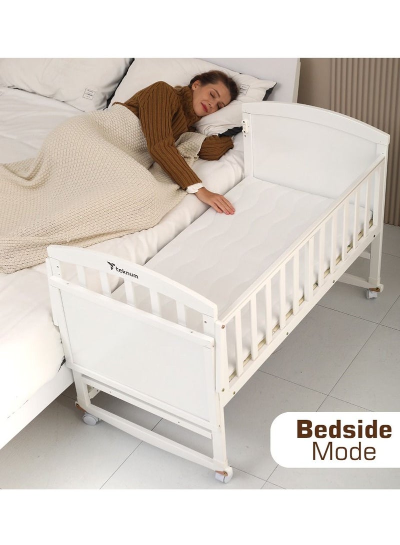 7-In-1 Convertible Bedside Crib With Mattress, Mosquito Net And Detachable Wheels, 0 - 12 Years, White