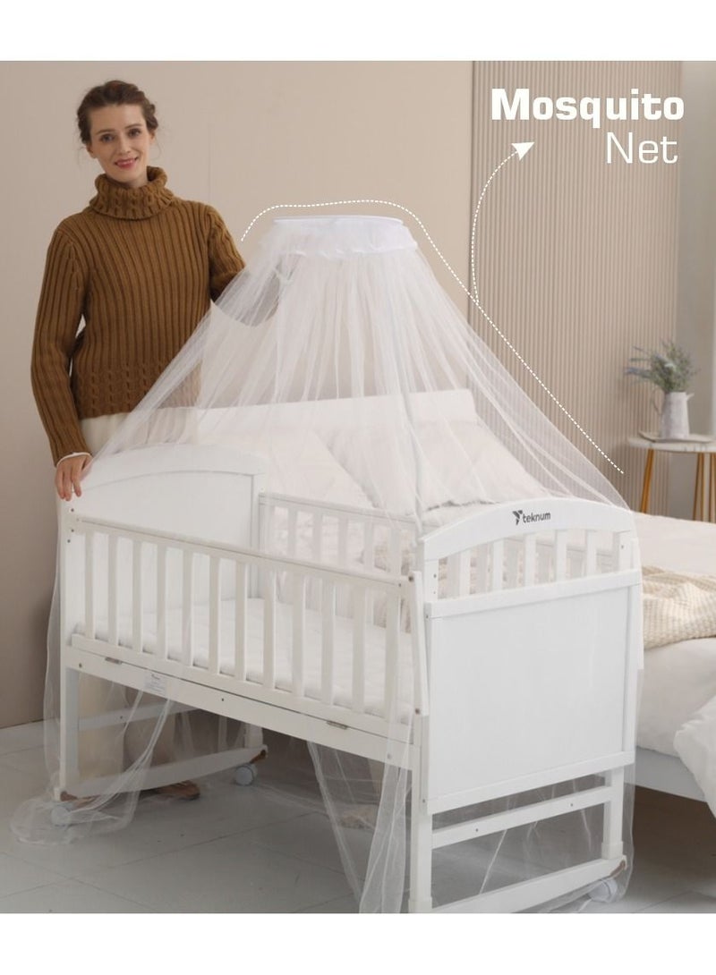 7-In-1 Convertible Bedside Crib With Mattress, Mosquito Net And Detachable Wheels, 0 - 12 Years, White