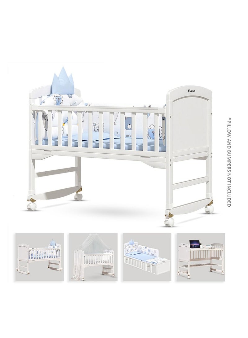 7-In-1 Convertible Bedside Crib With Mattress, Mosquito Net And Detachable Wheels, 0 - 12 Years, White