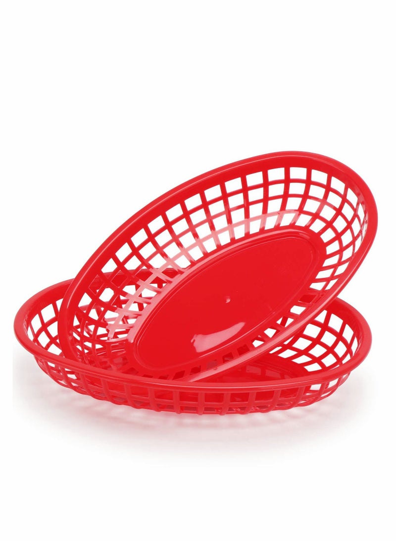 Bread Baskets, Reusable Oval Plastic Food Serving Baskets, Microwave& Dishwasher Safe Food Grade Plastic Food Tray for Party Picnic BBQ Burger Fries Sandwiches 9.4