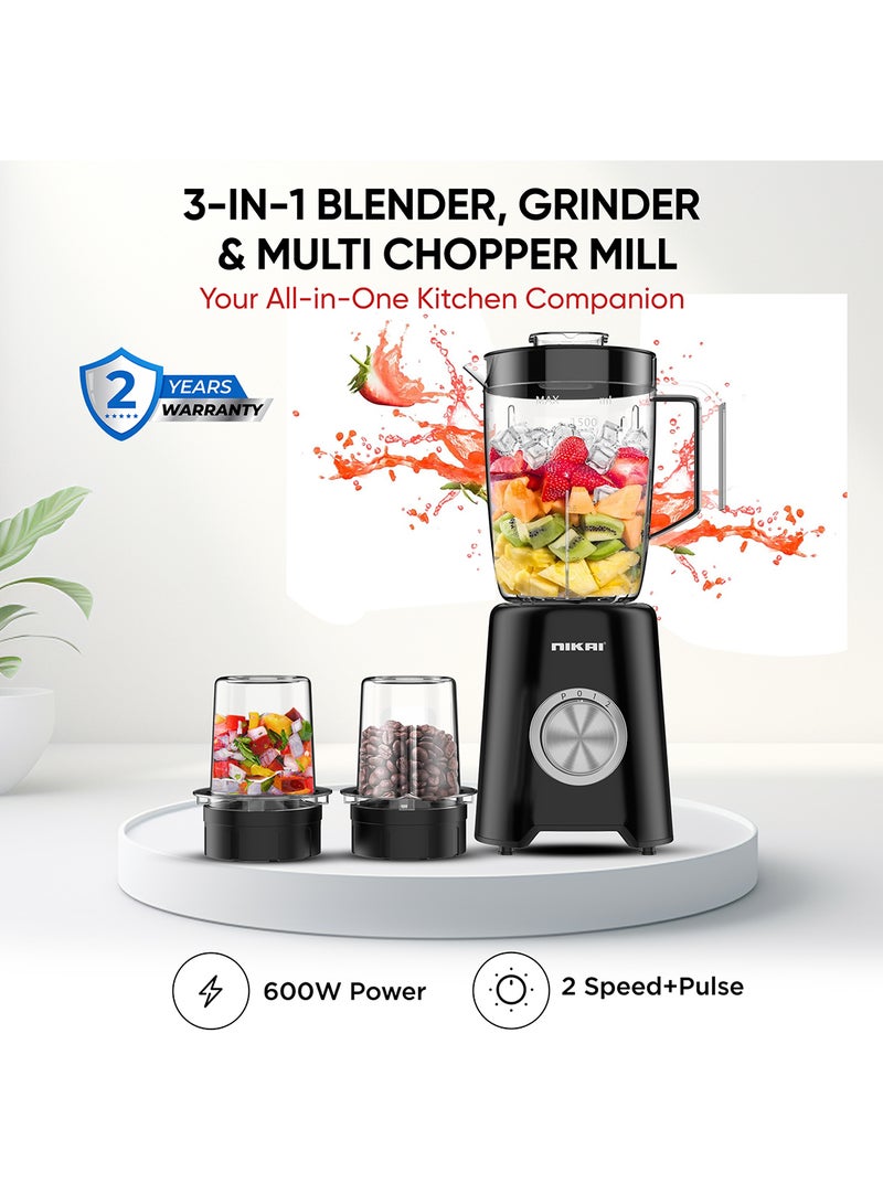 3-in-1 Blender with 3 Jars, 1.5 Ltr Liquid Jar, 1 Coffee Grinder  1 Meat Mincer 2 Speeds, Stainless Blades, Unbreakable Jar, Perfect for Dry & Wet Fine Grinding, Mixing & Juicing 1.5 L 600 W NB2900NA1 Black