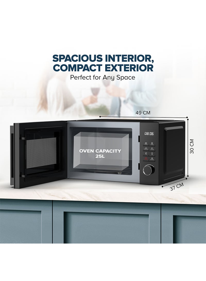 25L Microwave Oven with Digital Touch Control Panel, 30 Sec Express Start, 8 Auto Preset Menu,  5 Power Levels, Perfect for Instant Reheating, Defrosting & Cooking, Child Safety Lock, Convenient Pull Hand Door 25 L 800 W NMO2610DB Black