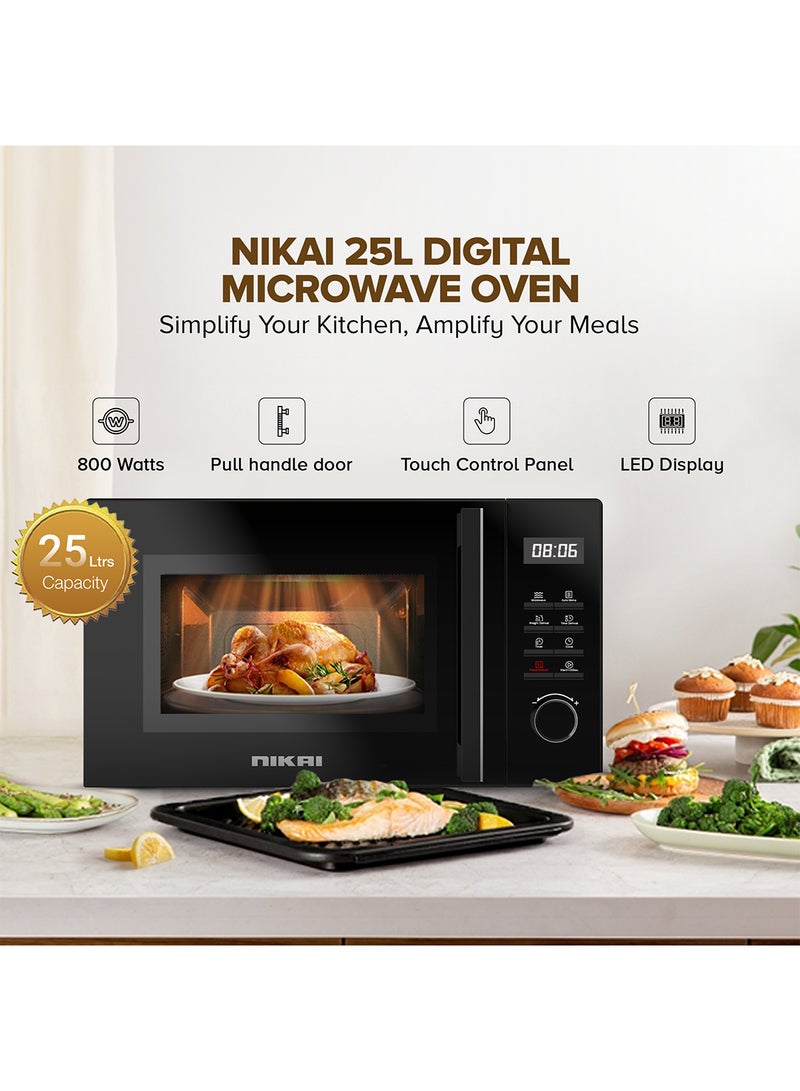 25L Microwave Oven with Digital Touch Control Panel, 30 Sec Express Start, 8 Auto Preset Menu,  5 Power Levels, Perfect for Instant Reheating, Defrosting & Cooking, Child Safety Lock, Convenient Pull Hand Door 25 L 800 W NMO2610DB Black