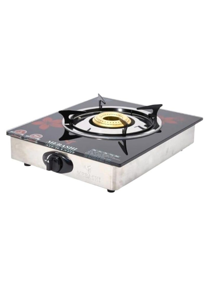 MEBASHI Single Burner Gas Stove | Red Tempered Glass with Heavy Cast Iron Burner, Auto Ignition & Italian Technology (ME-GS1004G1)