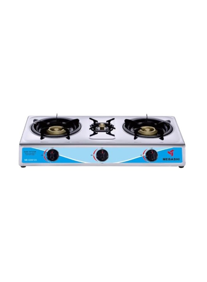 MEBASHI Stainless Steel Three Burner Gas Stove with Automatic Ignition Switch (ME-GSS123)