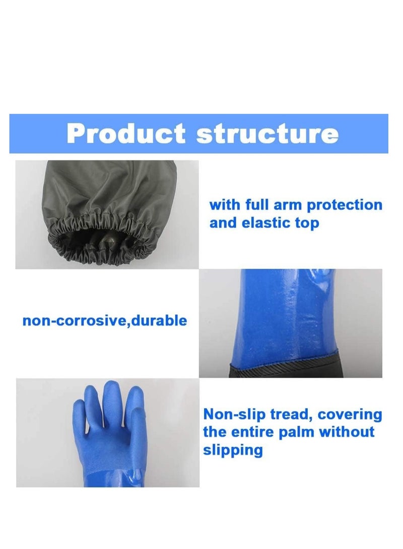 PVC Chemical Resistant Gloves, Long Rubber Gloves, Long Waterproof Gloves and Heavy Duty Waterproof Gloves for Chemical and Acid Work, 25 inches, Large-(Blue)