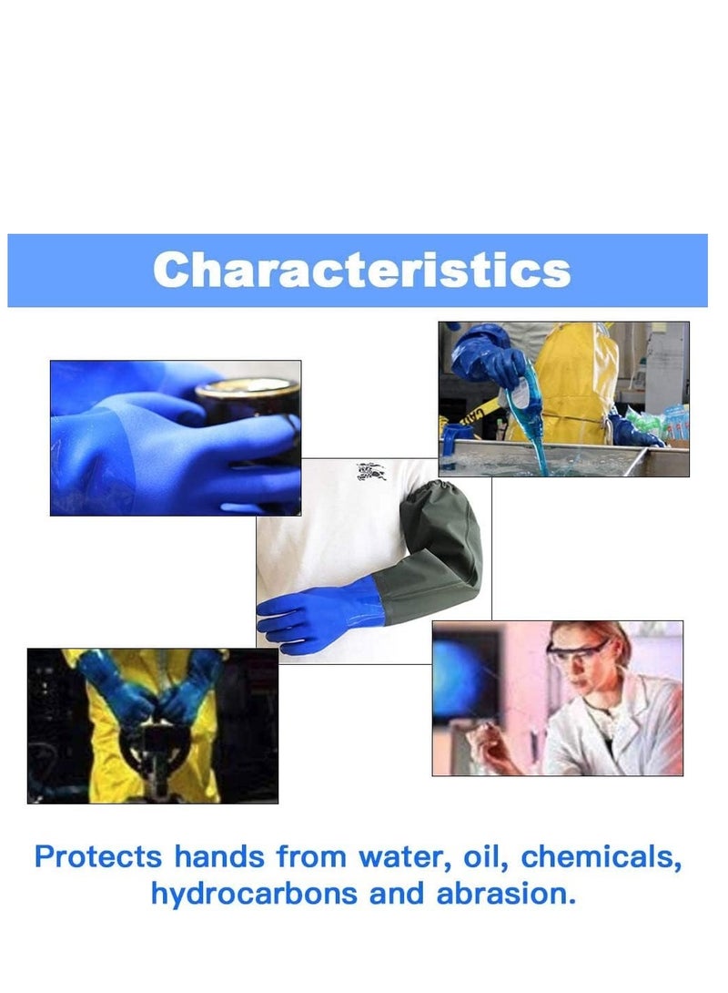 PVC Chemical Resistant Gloves, Long Rubber Gloves, Long Waterproof Gloves and Heavy Duty Waterproof Gloves for Chemical and Acid Work, 25 inches, Large-(Blue)