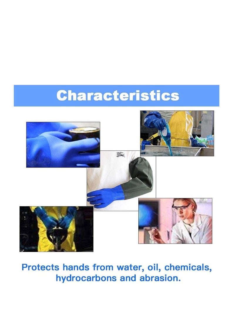 PVC Chemical Resistant Gloves, Long Rubber Gloves, Long Waterproof Gloves and Heavy Duty Waterproof Gloves for Chemical and Acid Work, 25 inches, Large-(Blue)