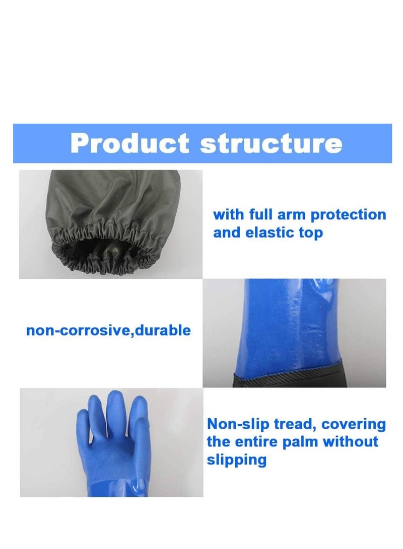 PVC Chemical Resistant Gloves, Long Rubber Gloves, Long Waterproof Gloves and Heavy Duty Waterproof Gloves for Chemical and Acid Work, 25 inches, Large-(Blue)