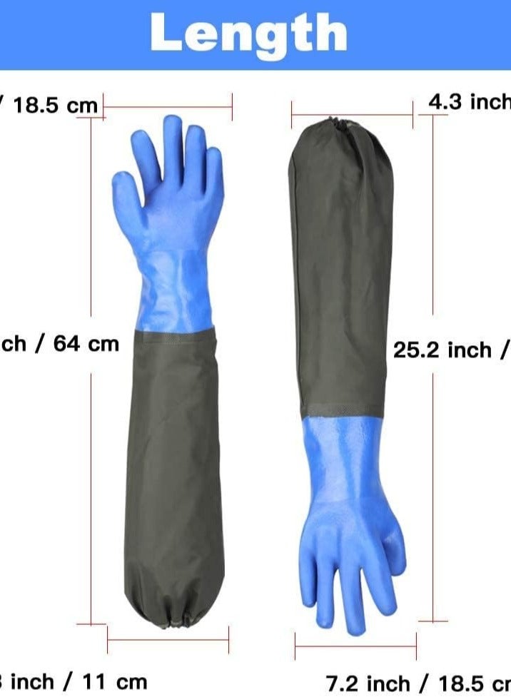 PVC Chemical Resistant Gloves, Long Rubber Gloves, Long Waterproof Gloves and Heavy Duty Waterproof Gloves for Chemical and Acid Work, 25 inches, Large-(Blue)