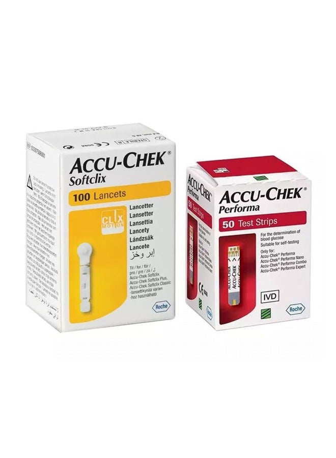 Softclix Lancets (100 Lancets) + Accu-Chek Performa Test Strips (50 Strips) Bundle