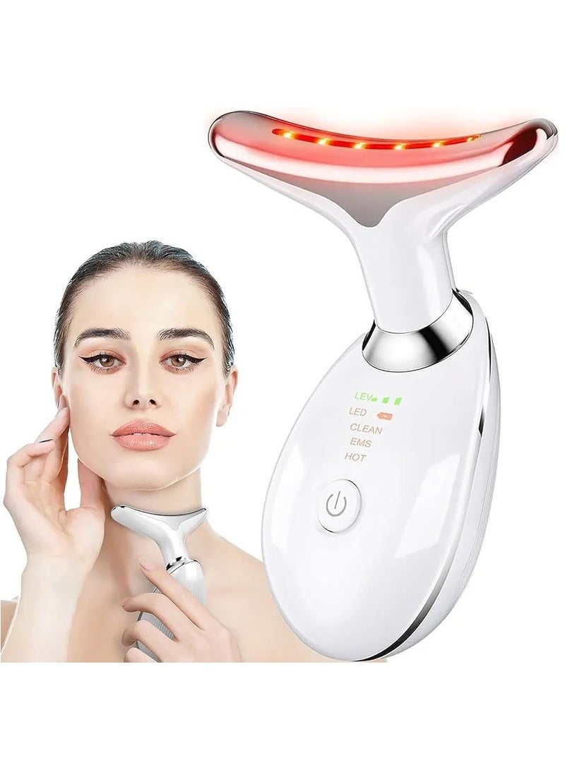 Electric LED Vibration Face and Neck Massager, Beauty Device Lifting and Tighten Massager, Triple-Action Wrinkle Remover for Skin Care, Tightening, and Smoothness (White)