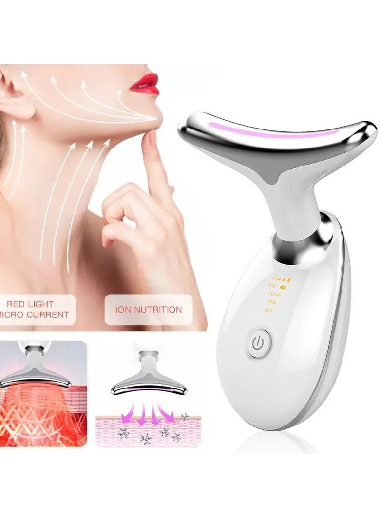 Electric LED Vibration Face and Neck Massager, Beauty Device Lifting and Tighten Massager, Triple-Action Wrinkle Remover for Skin Care, Tightening, and Smoothness (White)