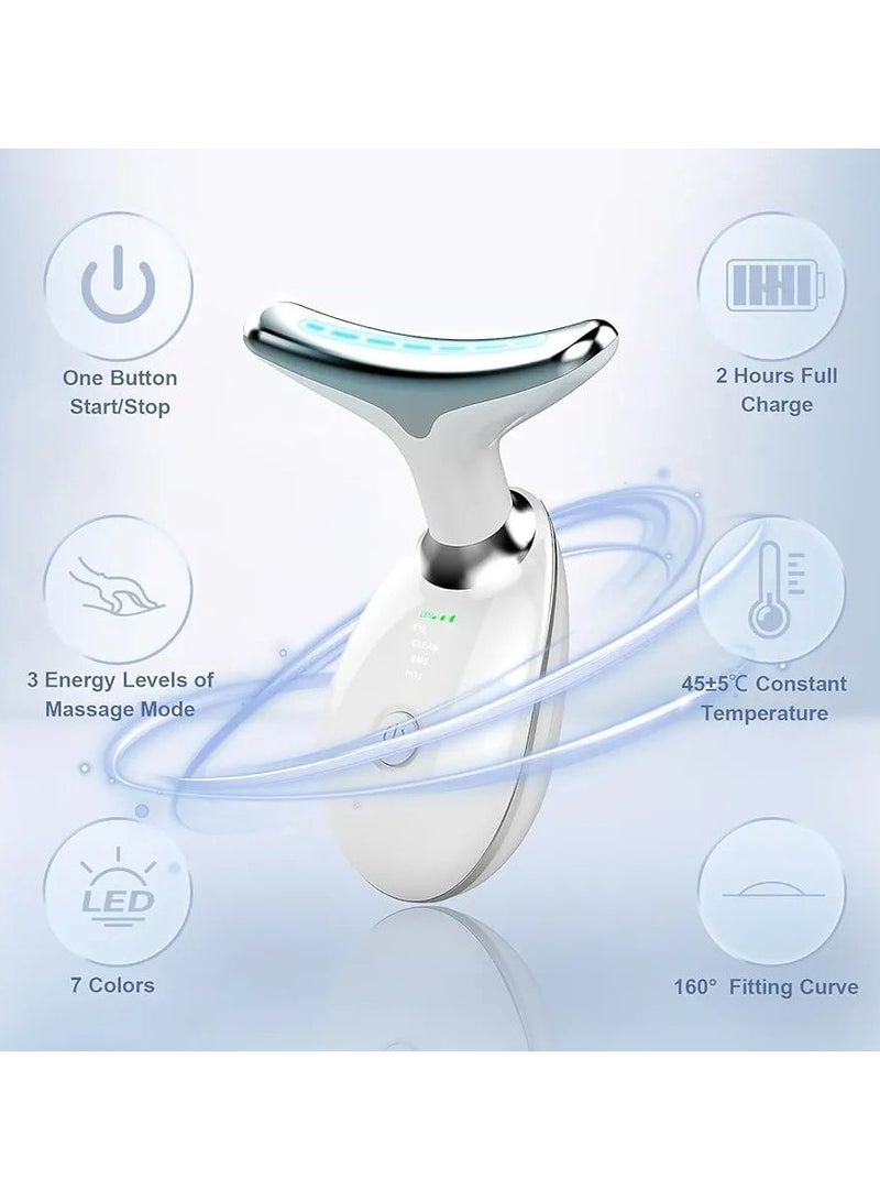 Electric LED Vibration Face and Neck Massager, Beauty Device Lifting and Tighten Massager, Triple-Action Wrinkle Remover for Skin Care, Tightening, and Smoothness (White)