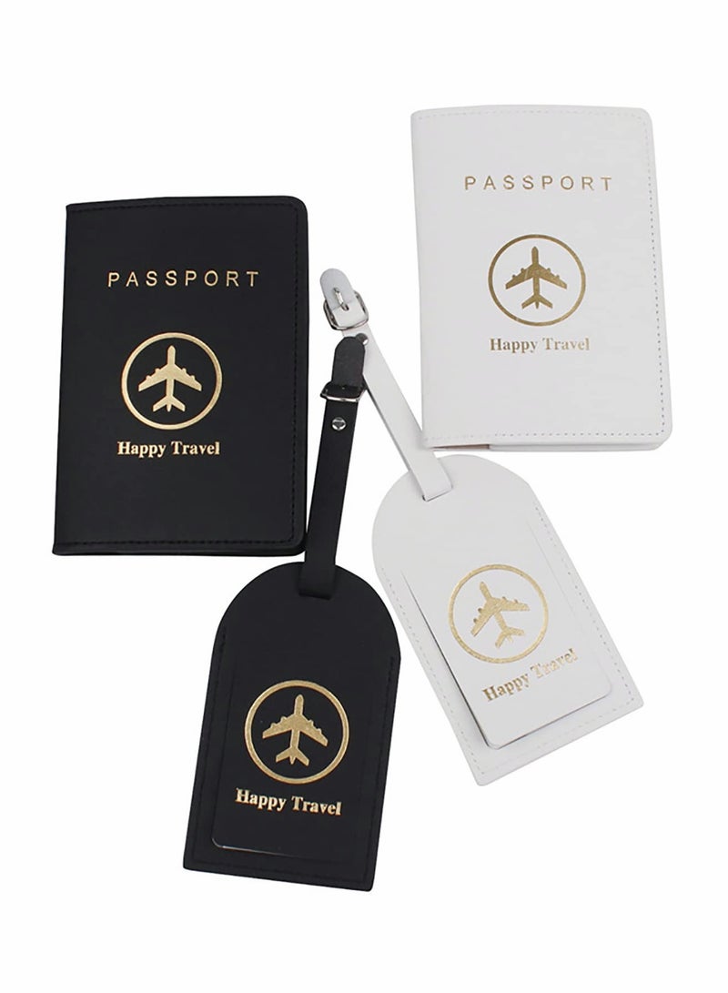 Luggage Tags and Passport Covers, 4 Pcs Passport Holder Passport Case Travel Suitcase Tag Organizer for Storing Business Cards Credit Cards Boarding Passes