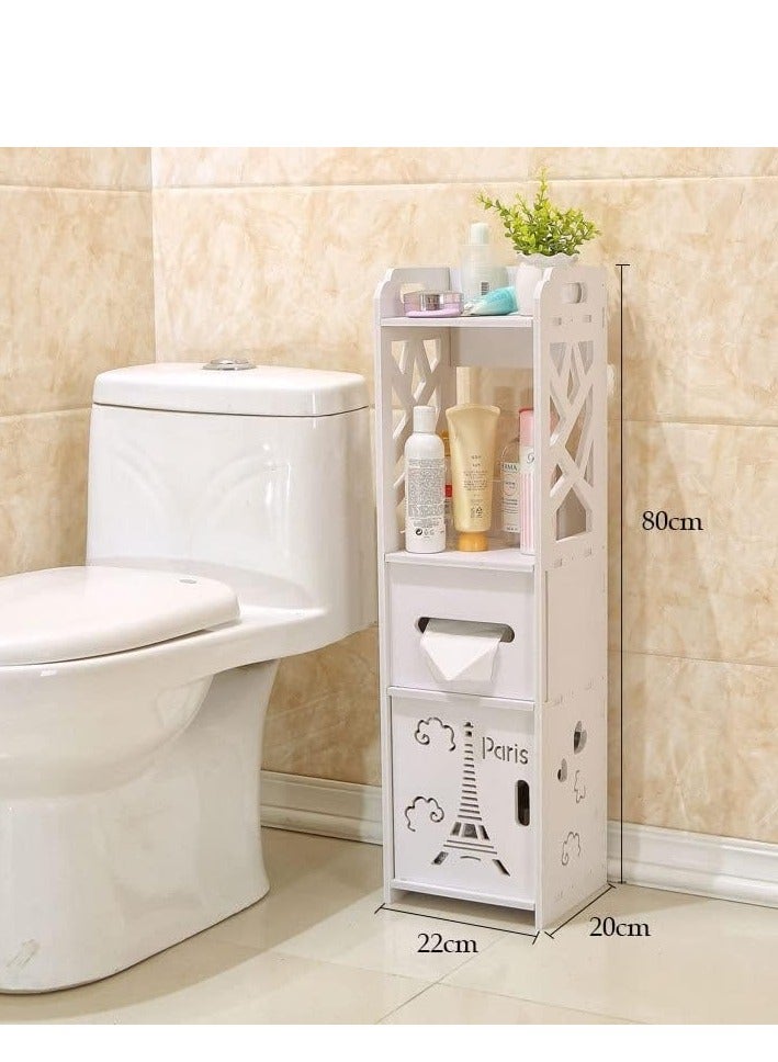 Bathroom Cabinet Floor-Standing White Wood Board Cupboard Waterproof Shelf
