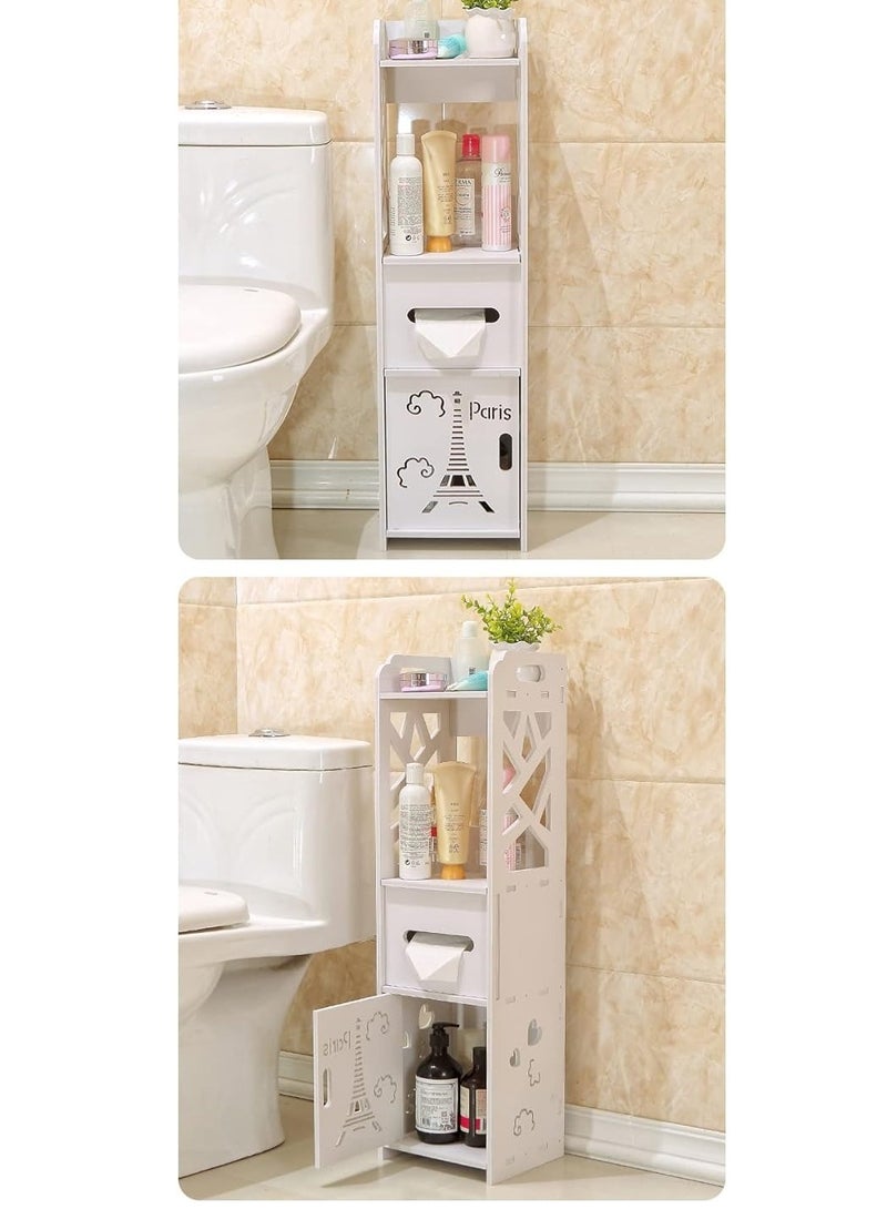 Bathroom Cabinet Floor-Standing White Wood Board Cupboard Waterproof Shelf