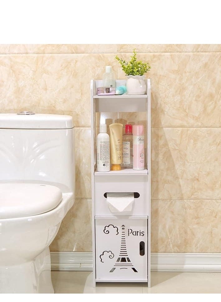 Bathroom Cabinet Floor-Standing White Wood Board Cupboard Waterproof Shelf