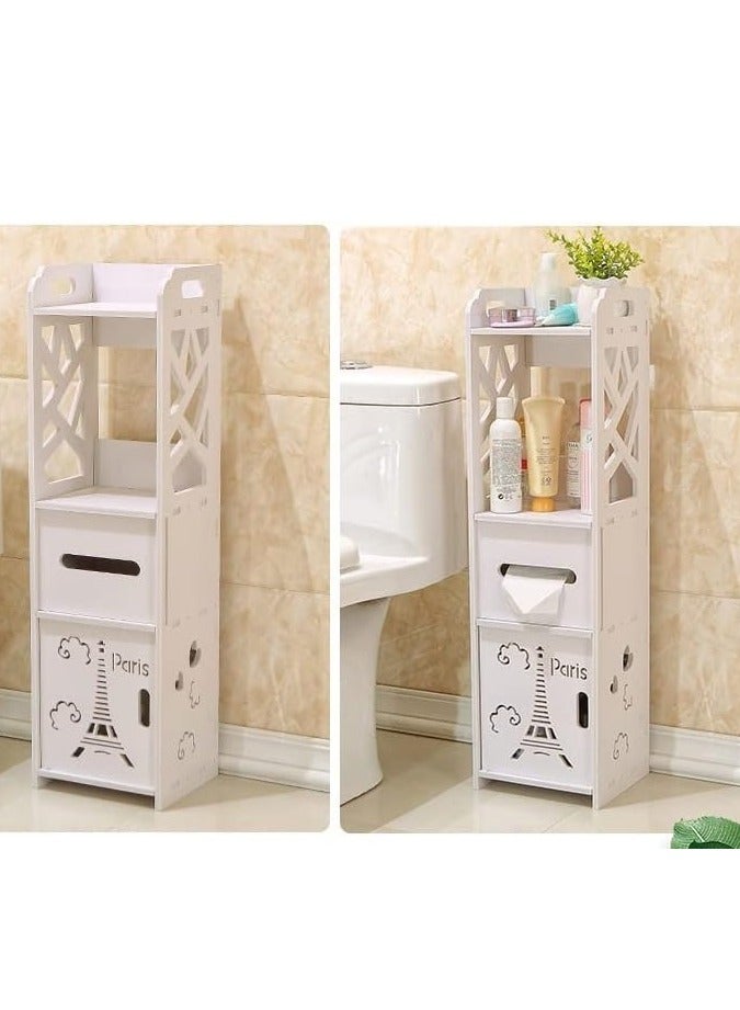 Bathroom Cabinet Floor-Standing White Wood Board Cupboard Waterproof Shelf