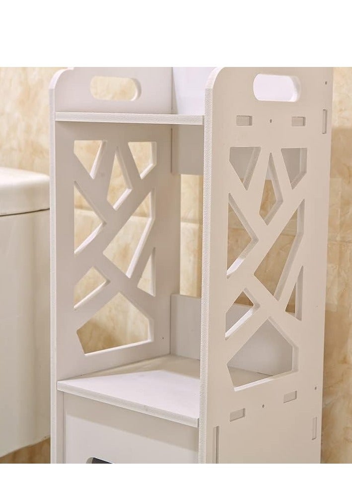 Bathroom Cabinet Floor-Standing White Wood Board Cupboard Waterproof Shelf