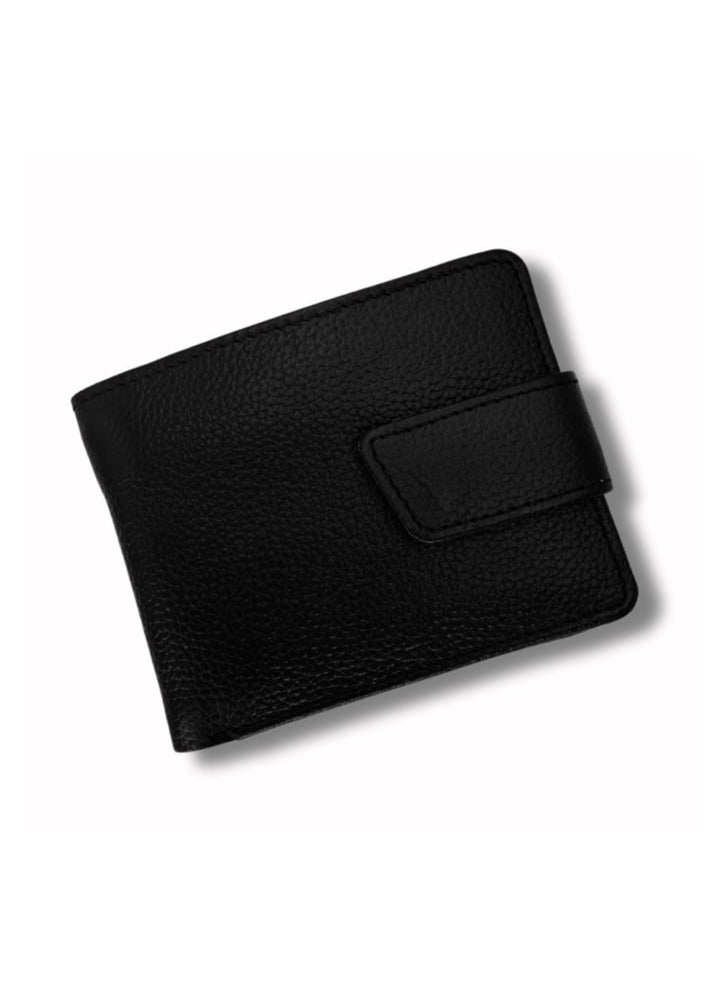 Classic Black Leather Wallet, ID Window, 9 Card Slots