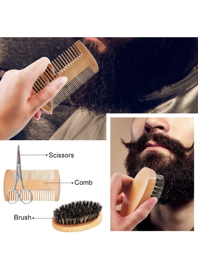 Beard Care And Grooming Kit With Beard SoapCombBrushUnscented Beard OilBalmScissorsStorage Bag