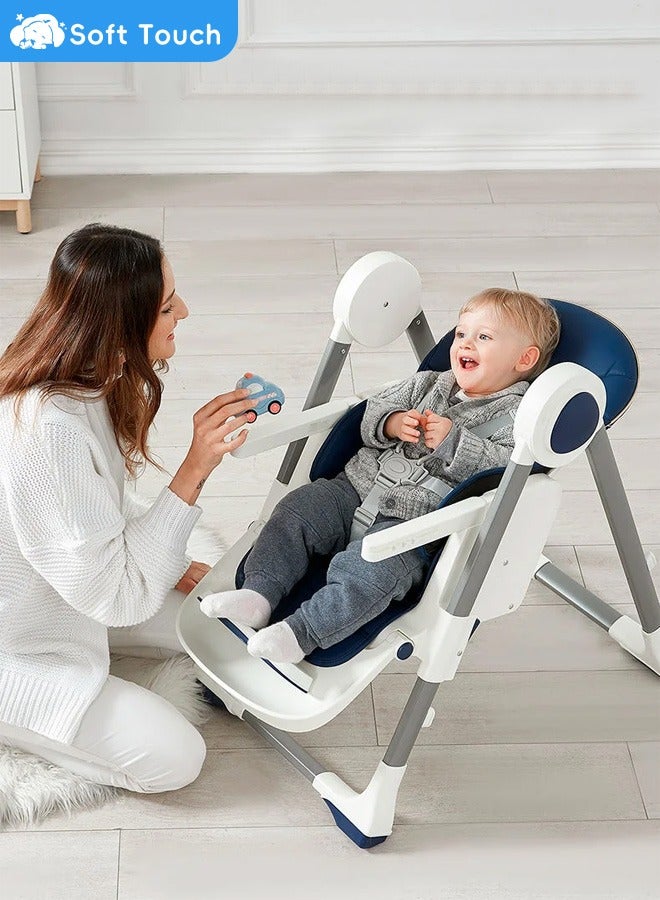 Baby High Chair Toddler Feeding Chair with Removable PU Leather and Tray