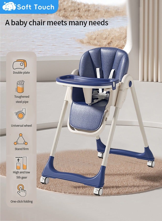 Baby High Chair Toddler Feeding Chair with Removable PU Leather and Tray