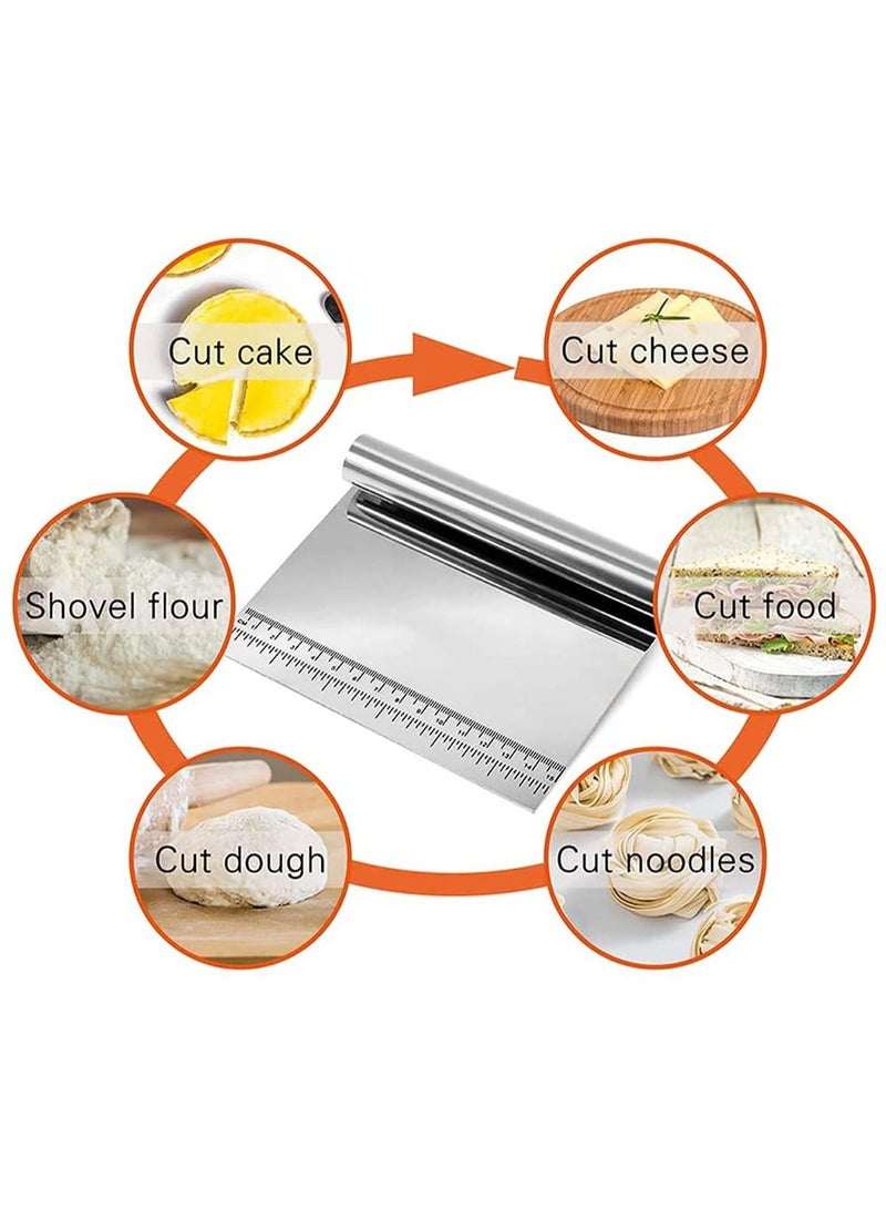 Food Scrappers Pastry Cutter Stainless Steel Dough Scraper Bench Scraper Cake Scraper Multi Purpose Scraper Tool Kitchen with Measurement Marks Scraper for Baking