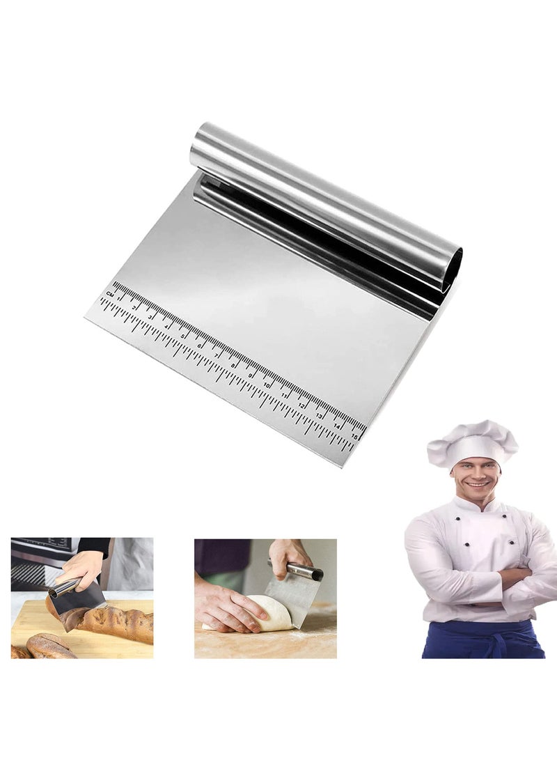 Food Scrappers Pastry Cutter Stainless Steel Dough Scraper Bench Scraper Cake Scraper Multi Purpose Scraper Tool Kitchen with Measurement Marks Scraper for Baking