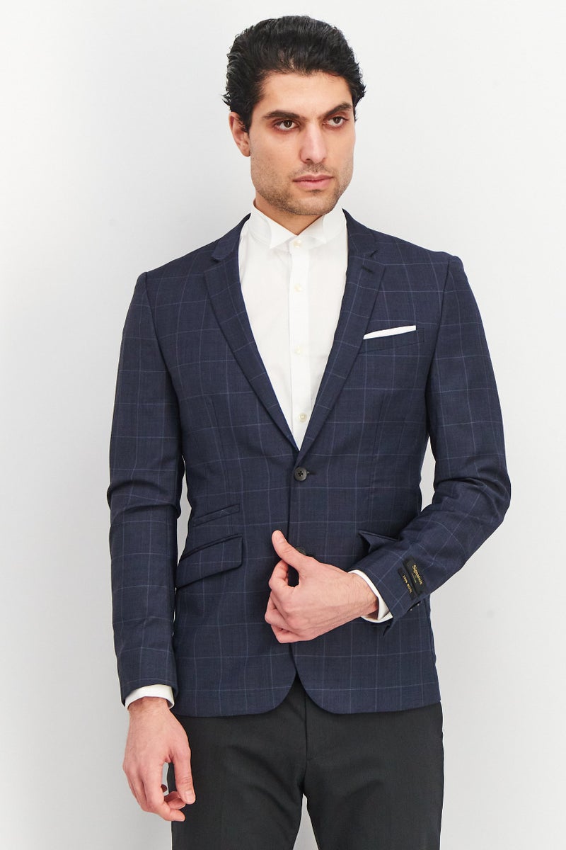 Men Fitted Fit Plain Blazer Jacket, Blue