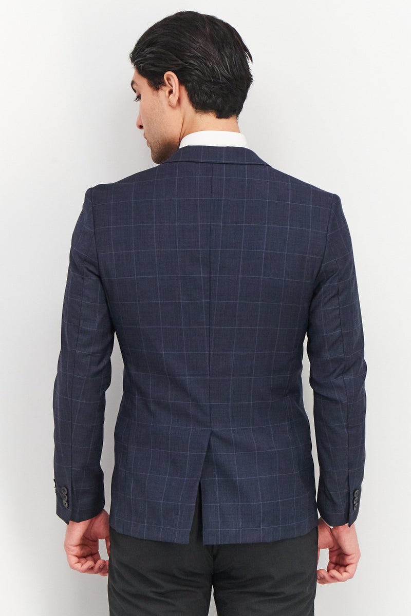 Men Fitted Fit Plain Blazer Jacket, Blue