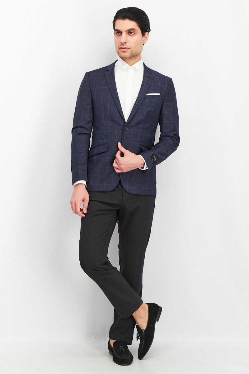 Men Fitted Fit Plain Blazer Jacket, Blue