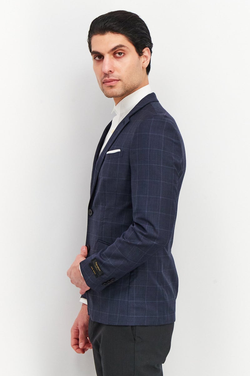 Men Fitted Fit Plain Blazer Jacket, Blue
