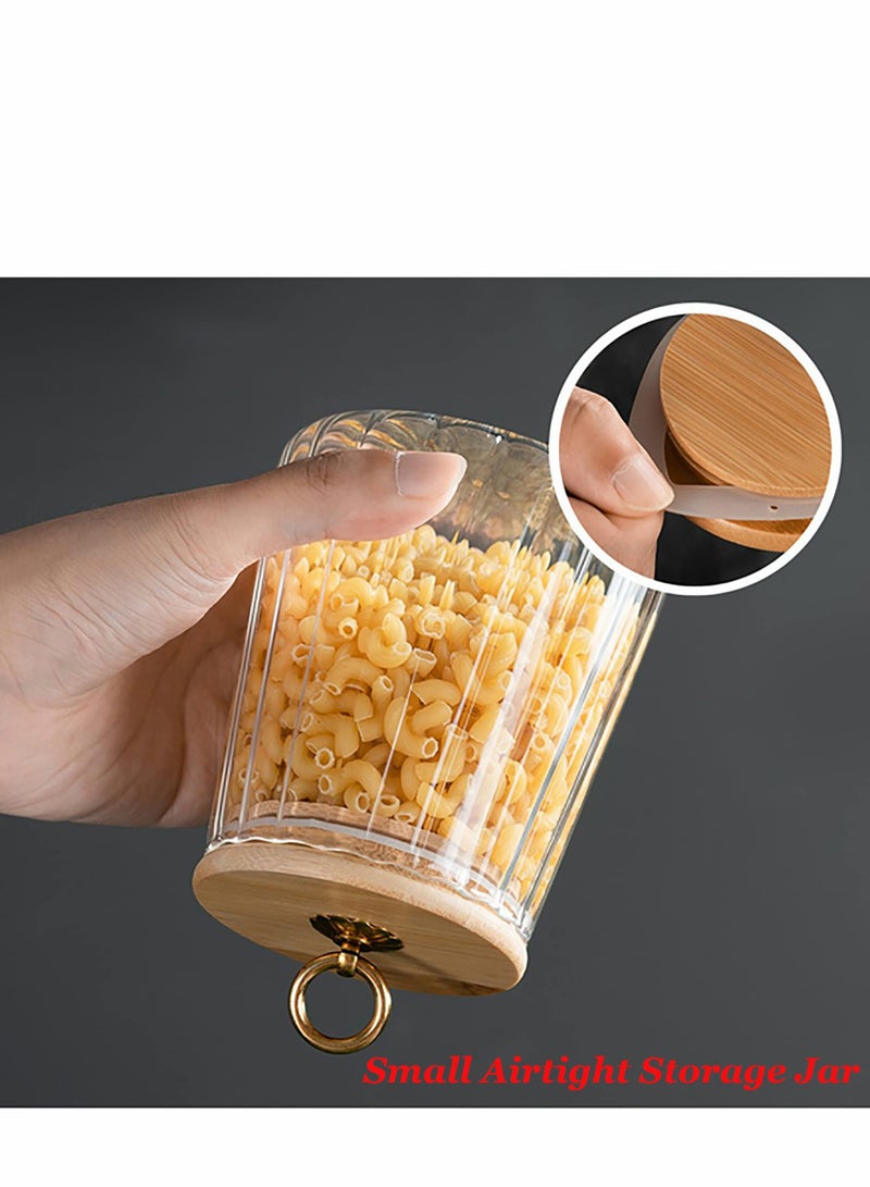 Glass Coffee Nuts Canister Airtight Storage Jar Petal Decorative Container with Bamboo Lid Metal Handle Easy to Grasp 650ml