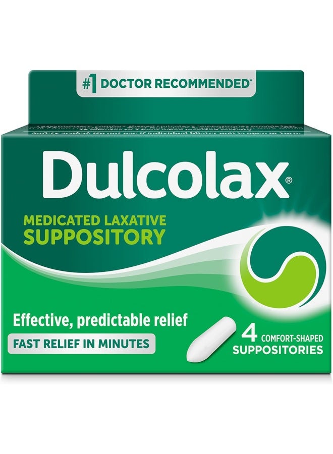 Stimulant Laxative Medicated Suppositories Fast Relief, Rectal Use Only, Bisacodyl 10Mg, 4 Count