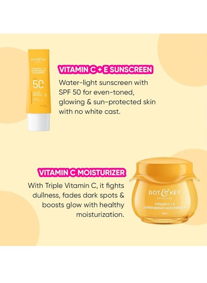 Dot & Key Vitamin C Daily Glow Essentials Skin Care Combo (Vitamin C Sunscreen SPF 50 PA+++ 50gm & Vitamin C Moisturizer 50gm) | For Glowing Skin | For All Skin Types | For Women & Men