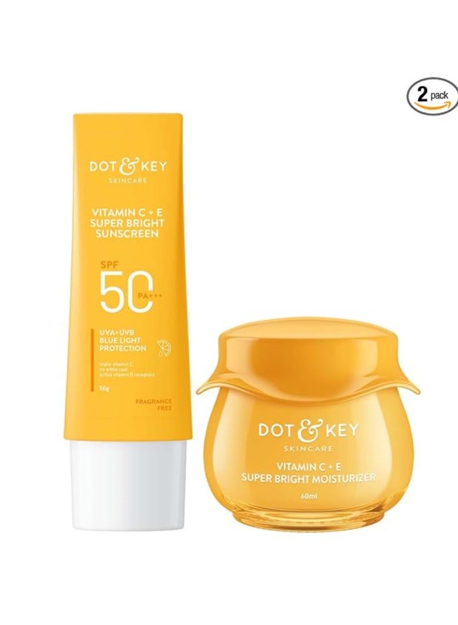 Dot & Key Vitamin C Daily Glow Essentials Skin Care Combo (Vitamin C Sunscreen SPF 50 PA+++ 50gm & Vitamin C Moisturizer 50gm) | For Glowing Skin | For All Skin Types | For Women & Men