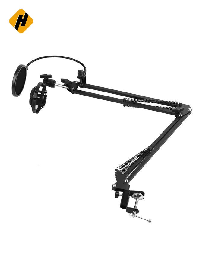 Microphone Stand,Adjustable Foldable Microphone Stand Heaby Duty Metal Mic Arm Bracket with Shock Proof Holder Windshield Pop Filter for Studio Recording Live Video Broadcasting Online Singing