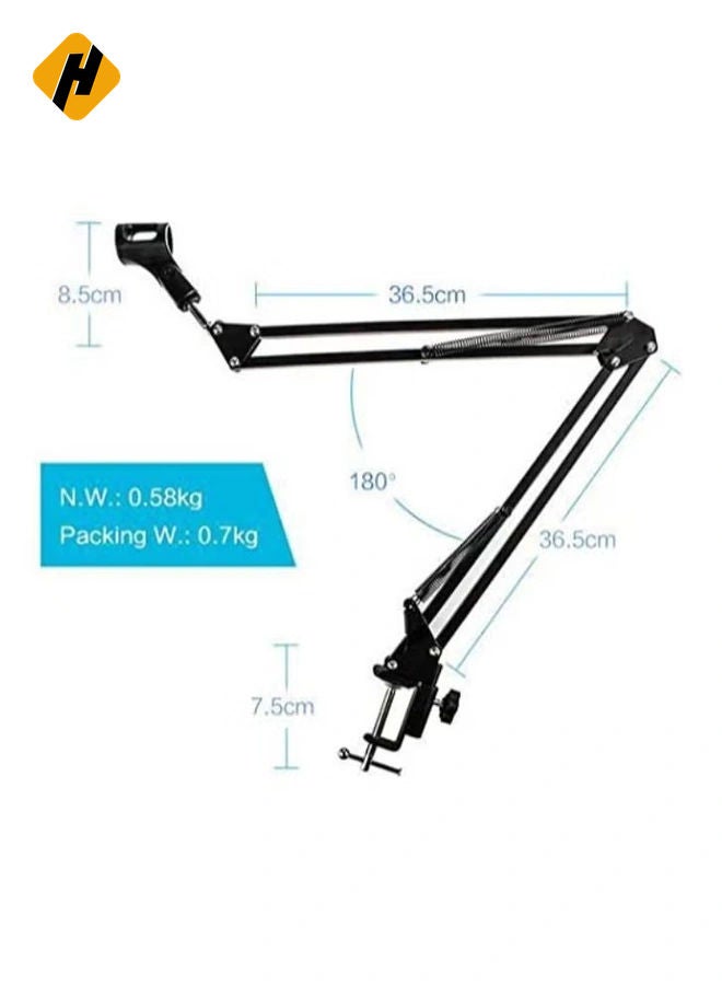 Professional Microphone Stand Adjustable Microphone Suspension Boom Scissor Arm Stand, Compact Mic Stand for Radio Broadcasting, Voice-Over, Stage and TV Stations