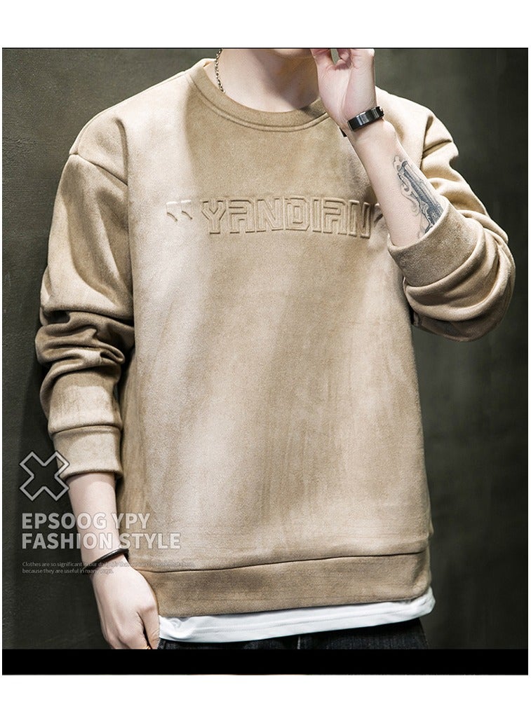 Large Size Fashionable Men's Letter Embossed Loose Long Sleeved T-shirt