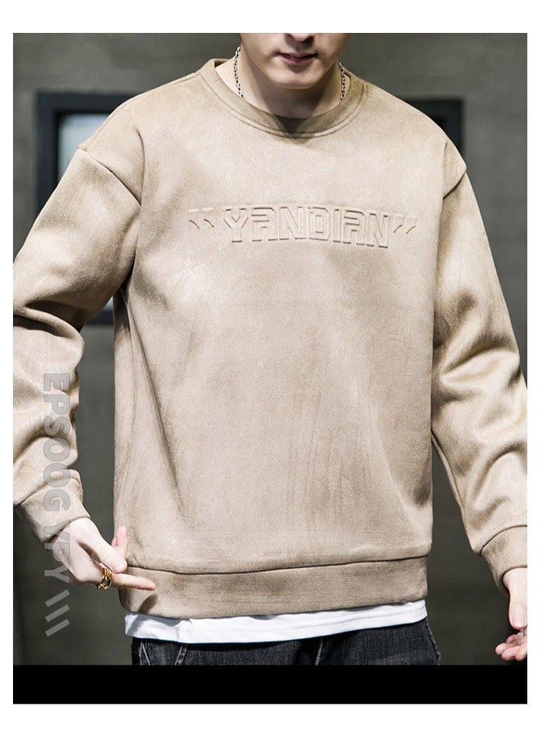 Large Size Fashionable Men's Letter Embossed Loose Long Sleeved T-shirt