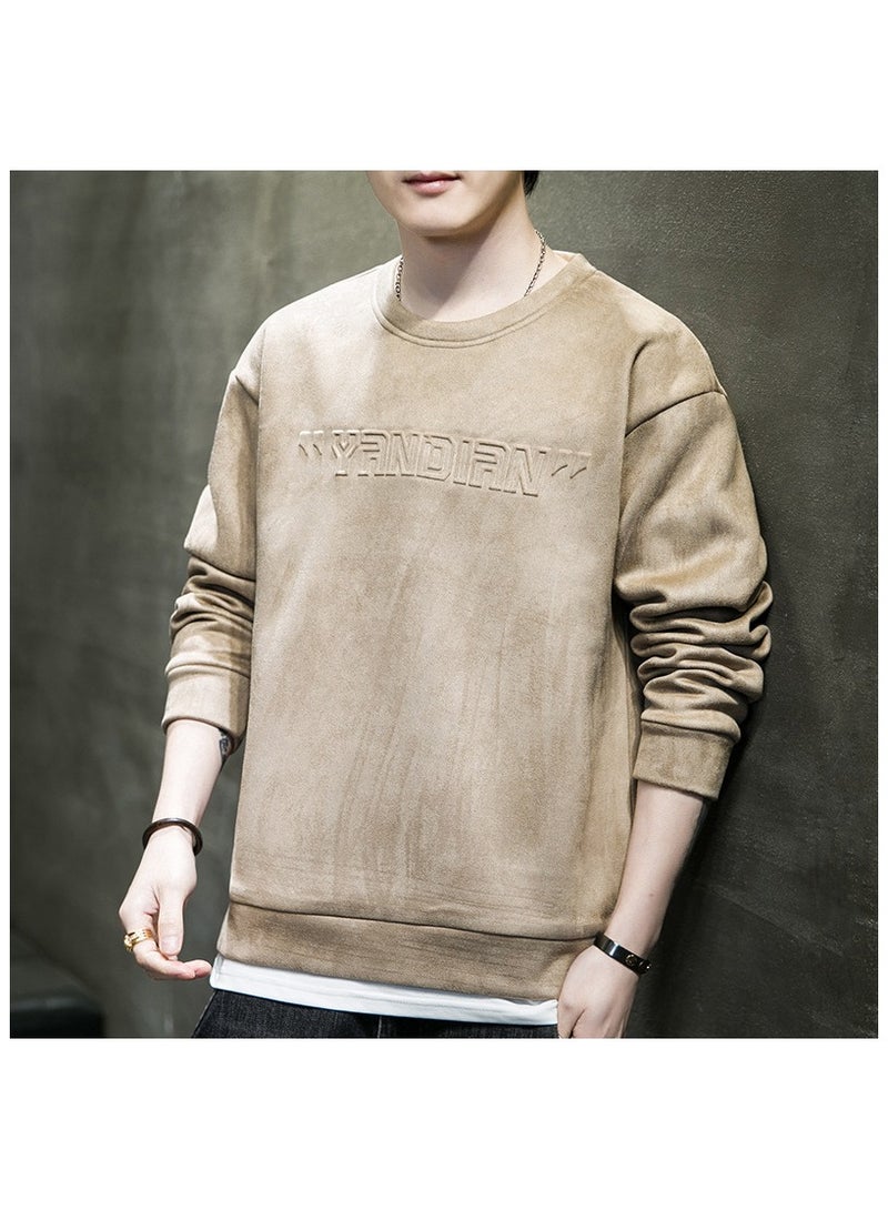 Large Size Fashionable Men's Letter Embossed Loose Long Sleeved T-shirt