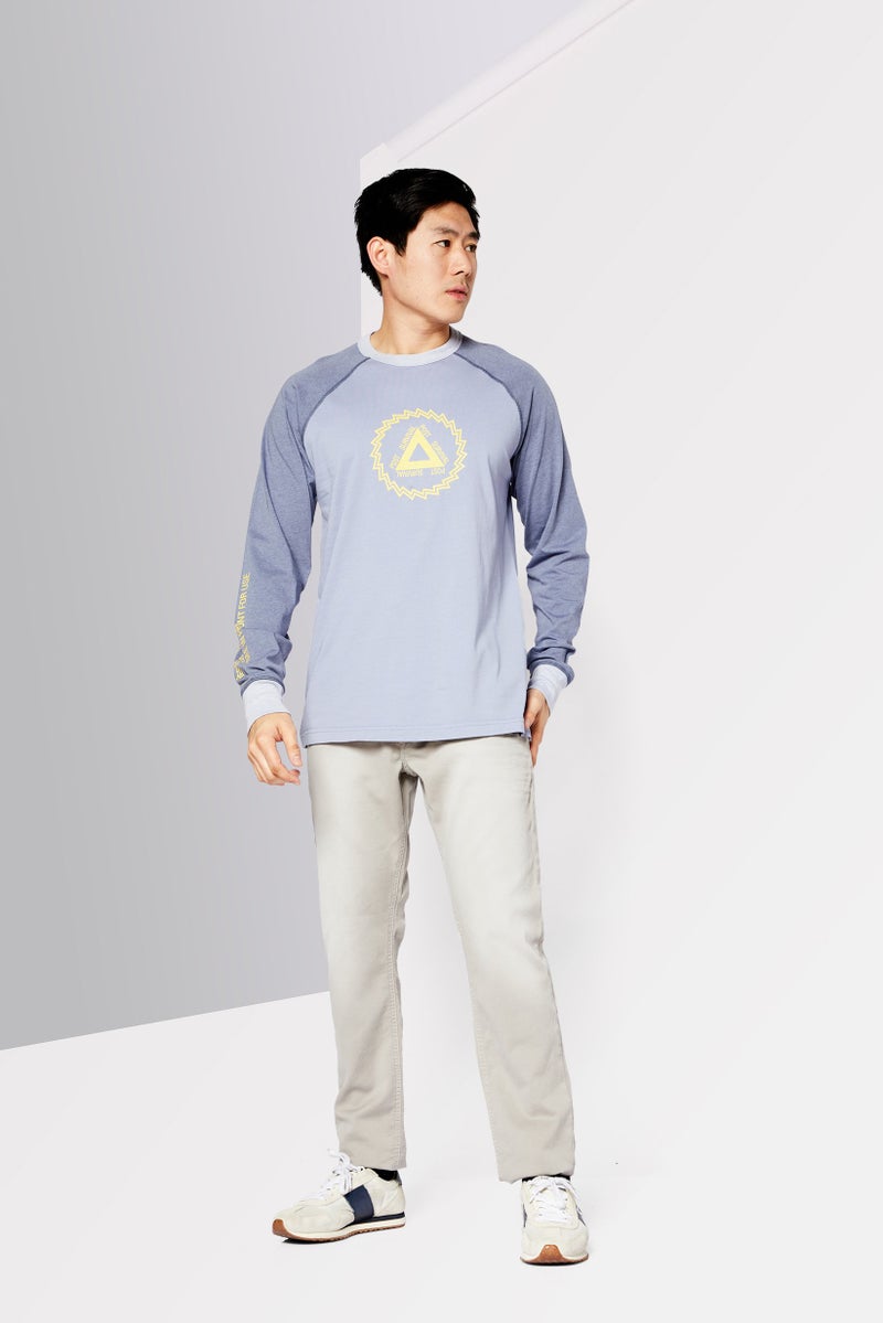 Men Crew Neck Long Sleeve Brand Logo T-Shirt, Sage Blue