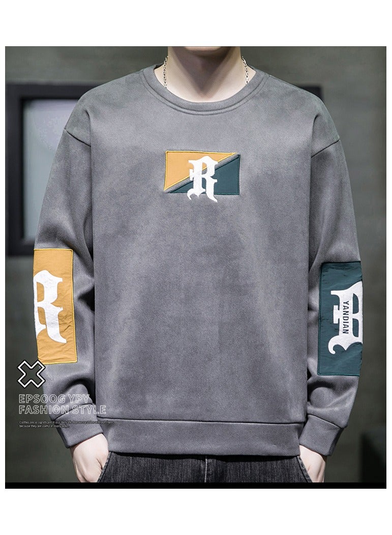 Large Size Fashionable Men's Letter Printed Loose Long Sleeved T-shirt