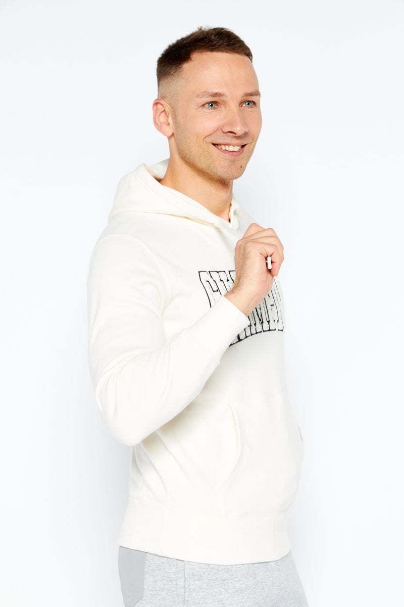 Men Sportswear Fit Long Sleeve Hooded Sweatshirt, Ivory