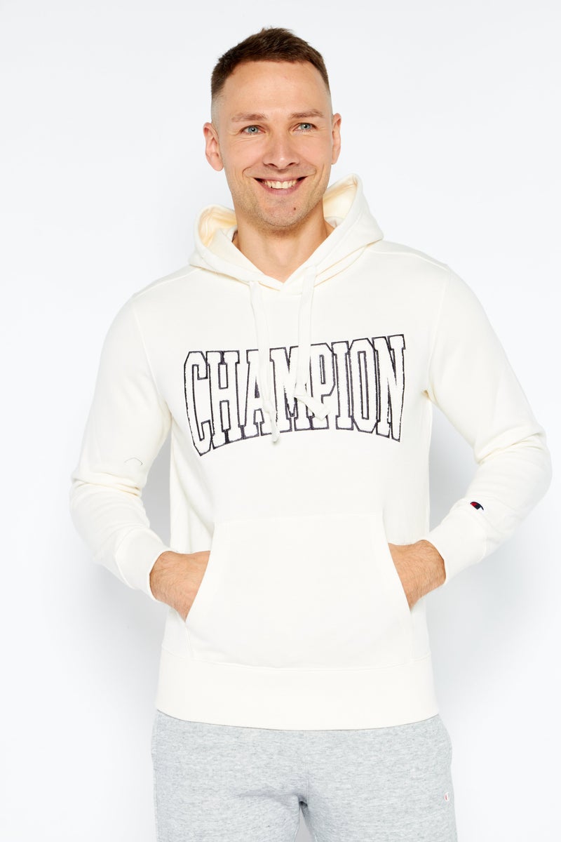 Men Sportswear Fit Long Sleeve Hooded Sweatshirt, Ivory